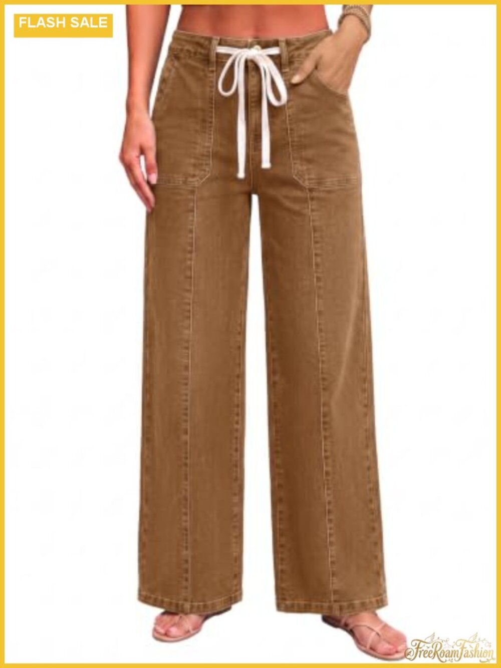 Women's High Waisted Wide Leg Drawstring Denim Jeans Baggy Pants